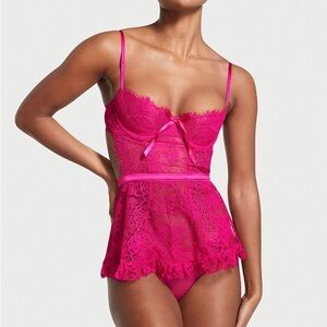 Victoria's Secret VERY SEXY Wicked La Fleur Open Back Babydoll lingerie Size L